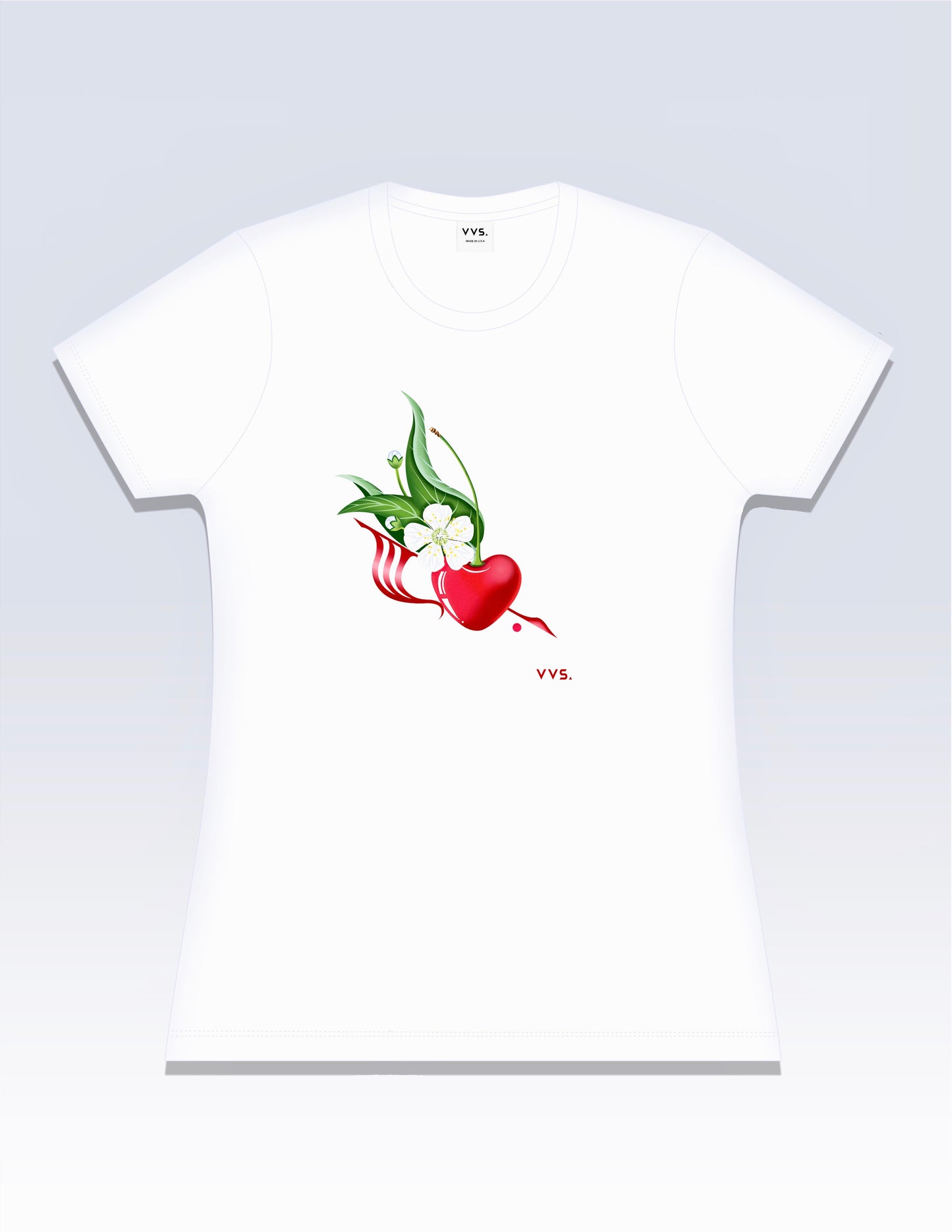 Graphic Tee, Cherry Blossom Tee Shirt, Cherry Blossom T-Shirt, Tee Shirt , Cherry T-Shirt, White Graphic Tee, White Graphic T-Shirt, Slim Fit Tee, Fitted Tee, Short Sleeve Shirt, Women’s Shirt, Cotton T-Shirt, Cotton Tee Shirt, 100% cotton, Ringspun, Breathable Tee, Vintage Visionary Studio, VVS
