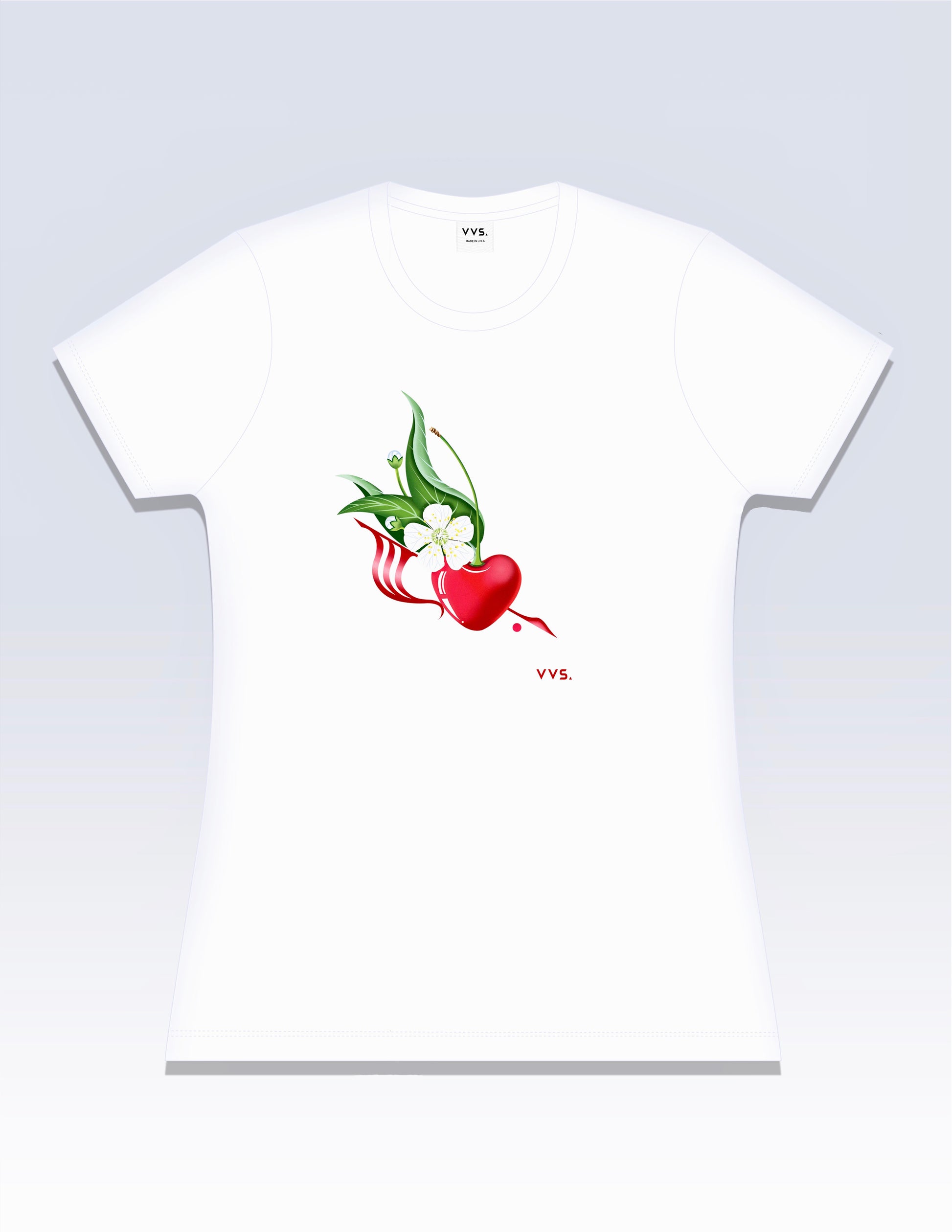 Graphic Tee, Cherry Blossom Tee Shirt, Cherry Blossom T-Shirt, Tee Shirt , Cherry T-Shirt, White Graphic Tee, White Graphic T-Shirt, Slim Fit Tee, Fitted Tee, Short Sleeve Shirt, Women’s Shirt, Cotton T-Shirt, Cotton Tee Shirt, 100% cotton, Ringspun, Breathable Tee, Vintage Visionary Studio, VVS