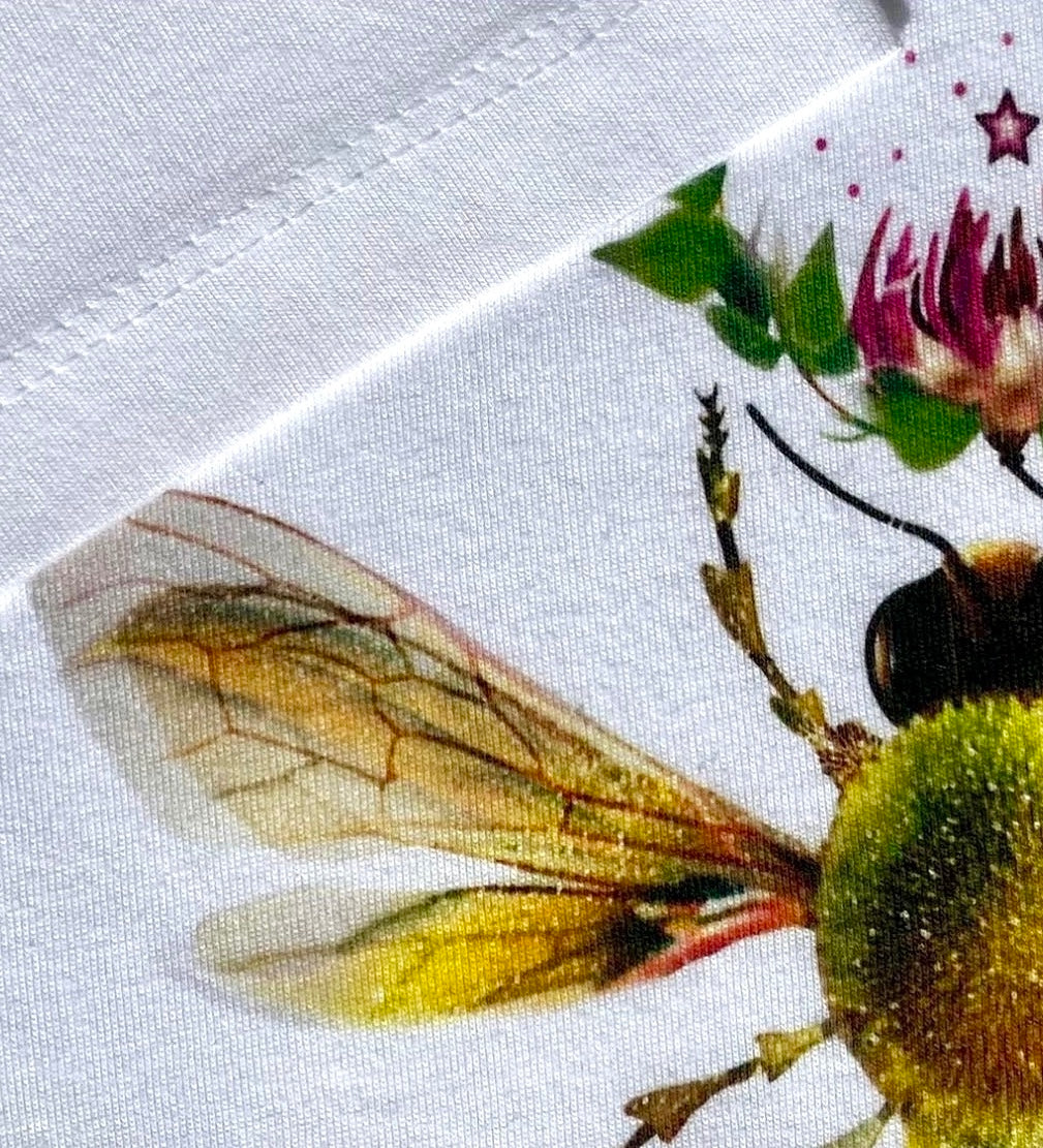 Graphic Tee, Honey Bee Tee Shirt , Honey Bee T-Shirt, Golden Honey Bee Tee Shirt, Golden Honey Bee T-Shirt, Slim Fit Tee, Fitted Tee, Short Sleeve Shirt, Women’s Shirt, Cotton T-Shirt, Cotton Tee Shirt, 100% cotton, Ringspun, Breathable Tee, Floral Graphic Tee, Flower Graphic Tee, Vintage Visionary Studio, VVS