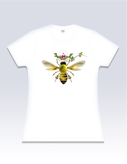 Graphic Tee, Honey Bee Tee Shirt , Honey Bee T-Shirt, Golden Honey Bee Tee Shirt, Golden Honey Bee T-Shirt, Slim Fit Tee, Fitted Tee, Short Sleeve Shirt, Women’s Shirt, Cotton T-Shirt, Cotton Tee Shirt, 100% cotton, Ringspun, Breathable Tee, Floral Graphic Tee, Flower Graphic Tee, Vintage Visionary Studio, VVS