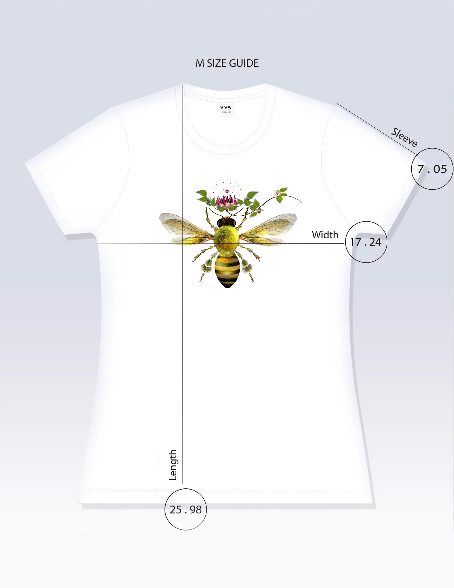 Graphic Tee, Honey Bee Tee Shirt , Honey Bee T-Shirt, Golden Honey Bee Tee Shirt, Golden Honey Bee T-Shirt, Slim Fit Tee, Fitted Tee, Short Sleeve Shirt, Women’s Shirt, Cotton T-Shirt, Cotton Tee Shirt, 100% cotton, Ringspun, Breathable Tee, Floral Graphic Tee, Flower Graphic Tee, Vintage Visionary Studio, VVS