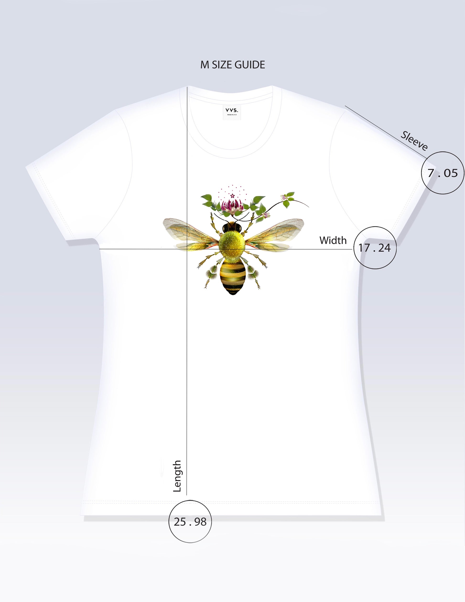 Graphic Tee, Honey Bee Tee Shirt , Honey Bee T-Shirt, Golden Honey Bee Tee Shirt, Golden Honey Bee T-Shirt, Slim Fit Tee, Fitted Tee, Short Sleeve Shirt, Women’s Shirt, Cotton T-Shirt, Cotton Tee Shirt, 100% cotton, Ringspun, Breathable Tee, Floral Graphic Tee, Flower Graphic Tee, Vintage Visionary Studio, VVS