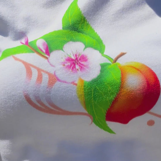 Graphic Tee, Sunset Peachy Graphic Tee Shirt, Tee Shirt , Peach T-Shirt, White Graphic Tee, White Graphic T-Shirt, Slim Fit Tee, Fitted Tee, Short Sleeve Shirt, Women’s Shirt, Cotton T-Shirt, Cotton Tee Shirt, 100% cotton, Ringspun, Breathable Tee, Vintage Visionary Studio, VVS
