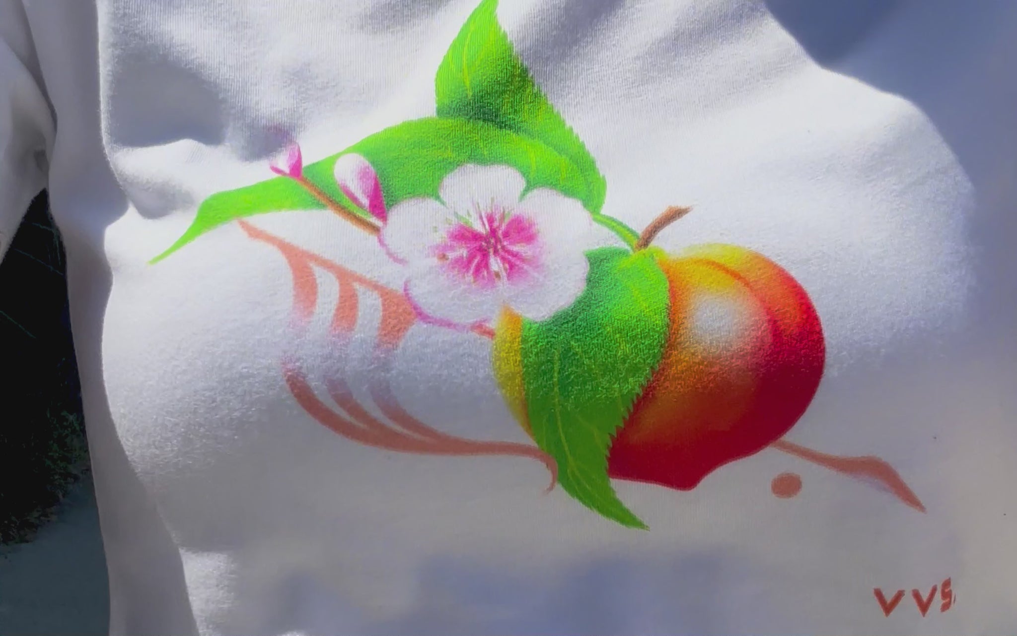 Graphic Tee, Sunset Peachy Graphic Tee Shirt, Tee Shirt , Peach T-Shirt, White Graphic Tee, White Graphic T-Shirt, Slim Fit Tee, Fitted Tee, Short Sleeve Shirt, Women’s Shirt, Cotton T-Shirt, Cotton Tee Shirt, 100% cotton, Ringspun, Breathable Tee, Vintage Visionary Studio, VVS
